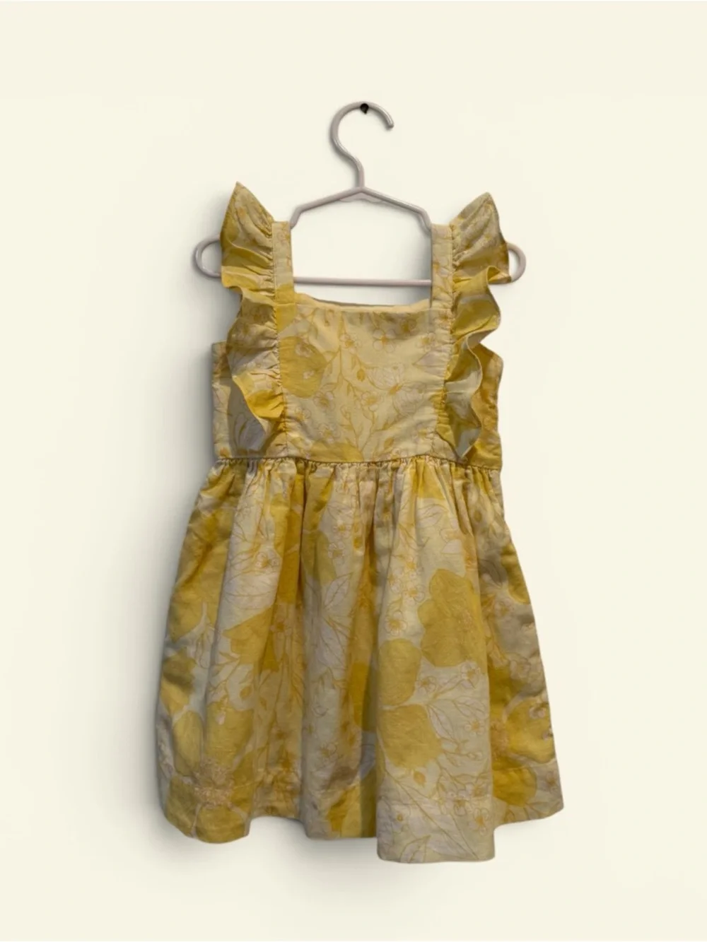 GAP Toddler Soft Pale Yellow Floral Apron‎ Dress, Size 3 Years, MSRP $40